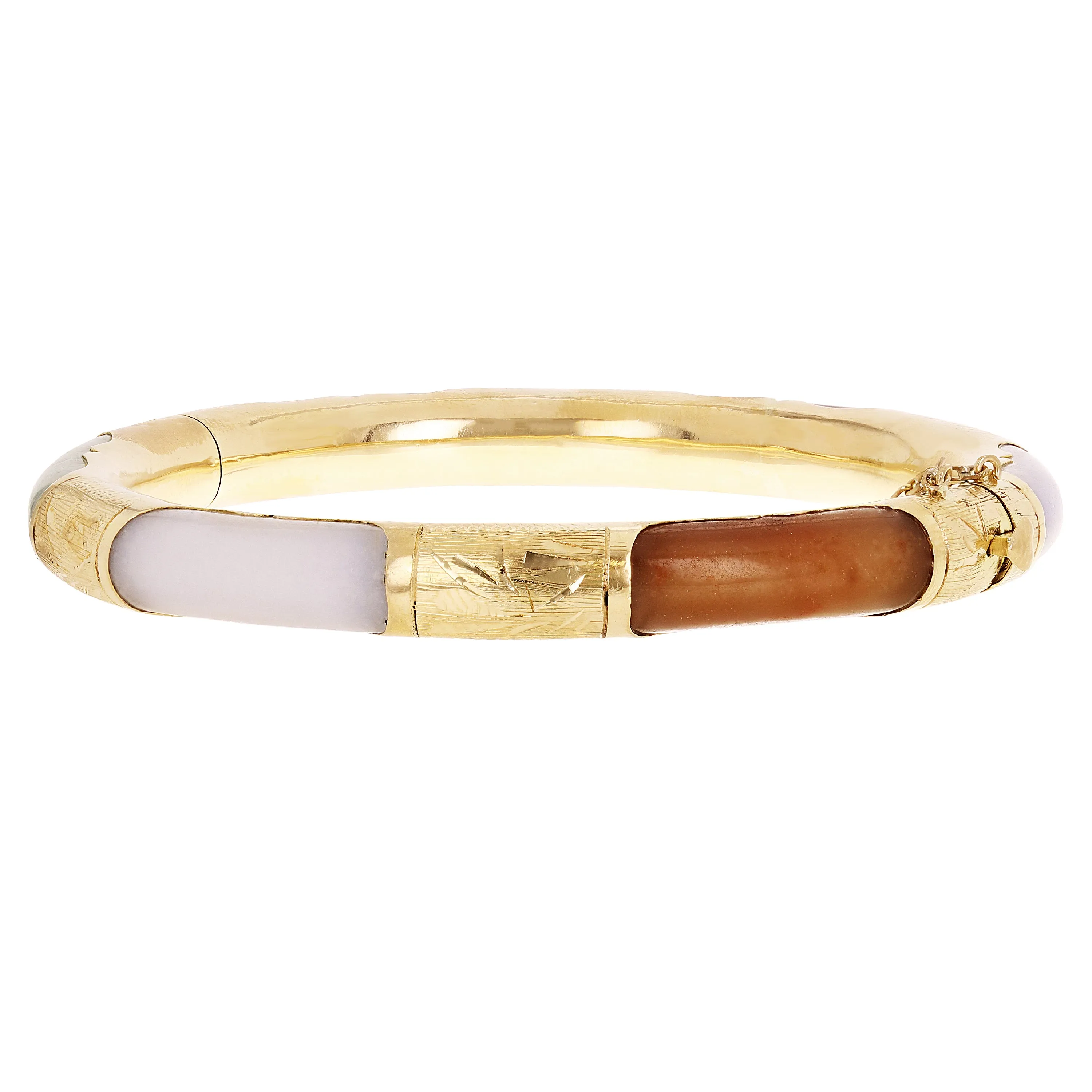 14k Yellow Gold Onyx & Multi Color Jade Hinged Bangle Bracelet 7.8mm 7" 28.4g