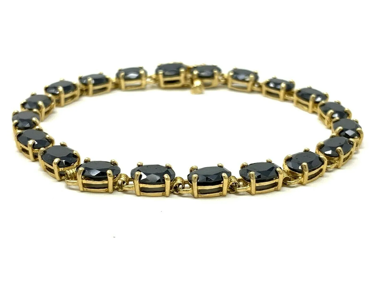14k Yellow Gold Oval Black Onyx Bracelet 6.75" 20 pcs Onyx
