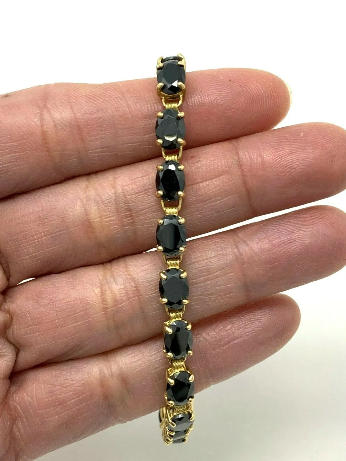 14k Yellow Gold Oval Black Onyx Bracelet 6.75" 20 pcs Onyx