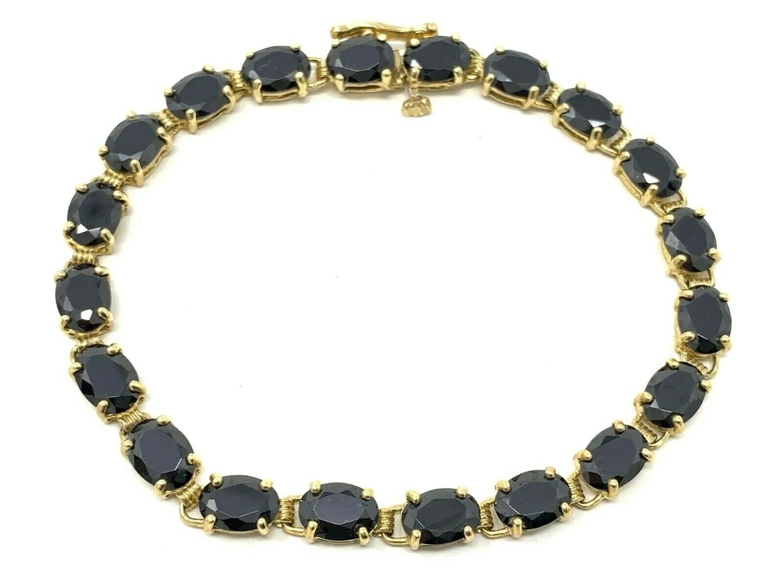 14k Yellow Gold Oval Black Onyx Bracelet 6.75" 20 pcs Onyx