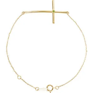14K Yellow Peridot Sideways Cross Bracelet