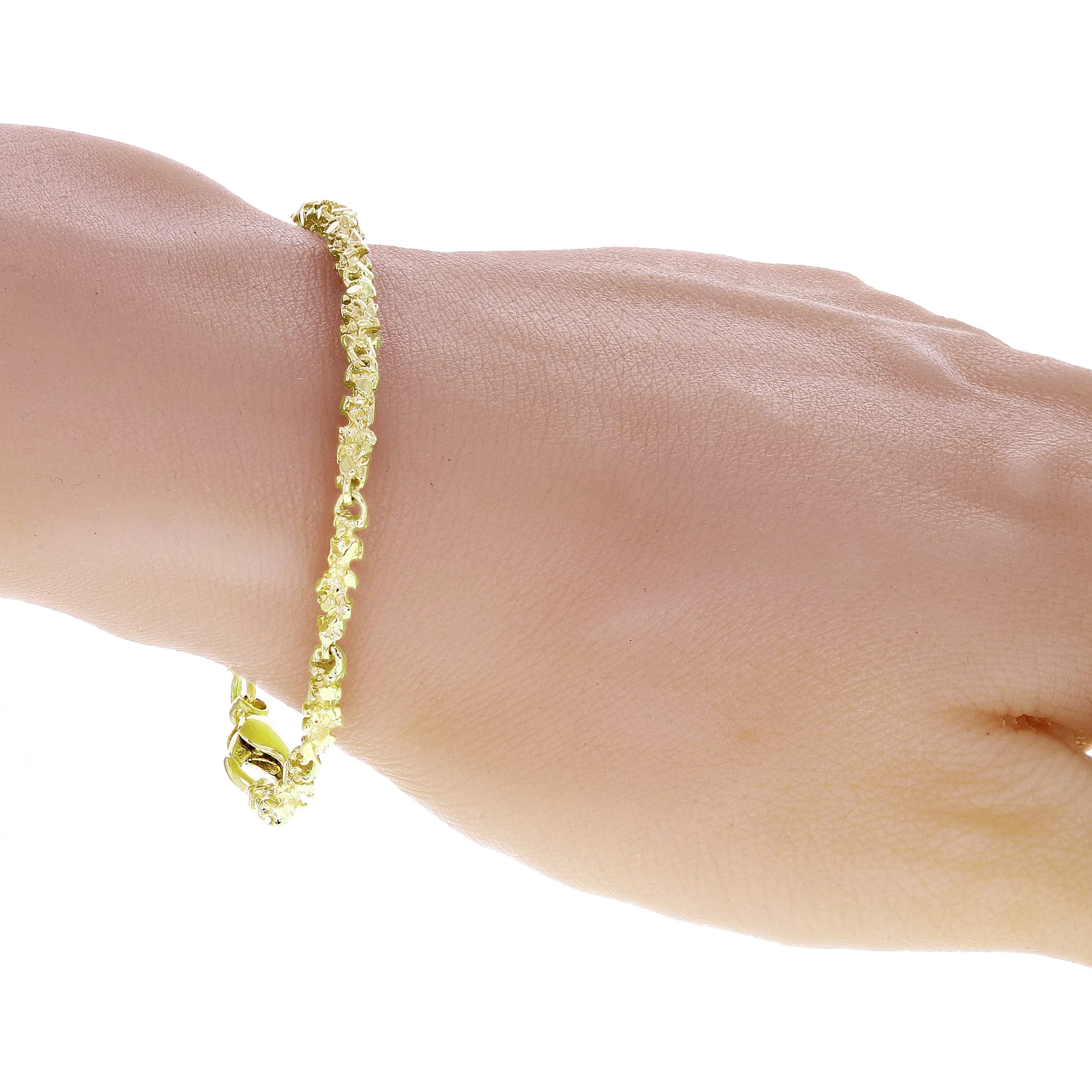 14k Yellow White or Rose Gold Handmade Nugget Bracelet 4mm Various Lengths