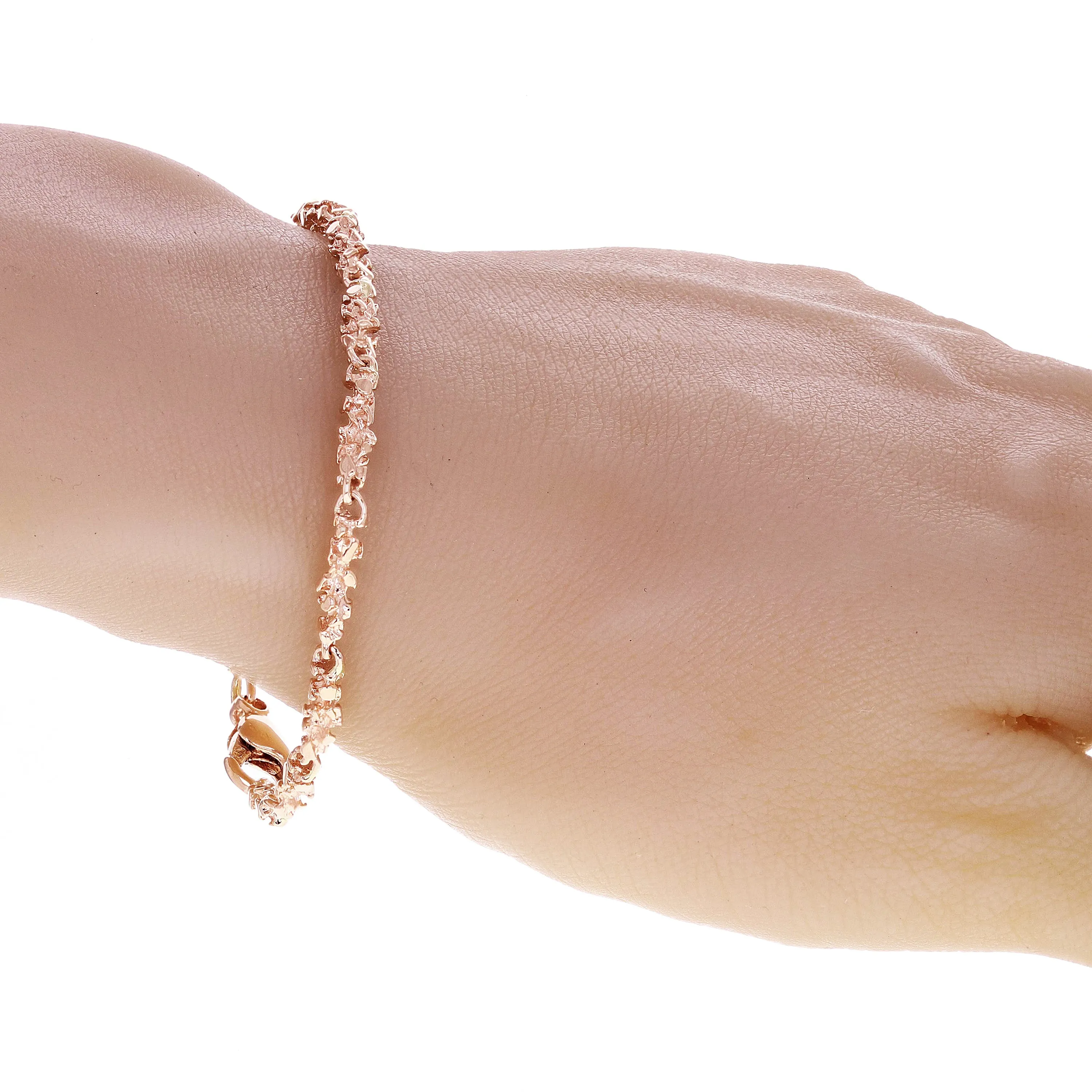 14k Yellow White or Rose Gold Handmade Nugget Bracelet 4mm Various Lengths