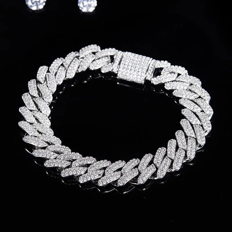 14mm Iced Out Miami Curb Cuban Chain Moissanite Bracelet 7-9 Inch