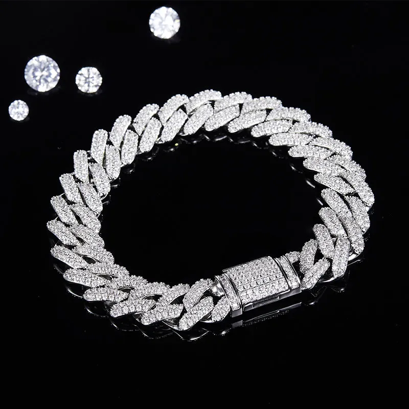 14mm Iced Out Miami Curb Cuban Chain Moissanite Bracelet 7-9 Inch