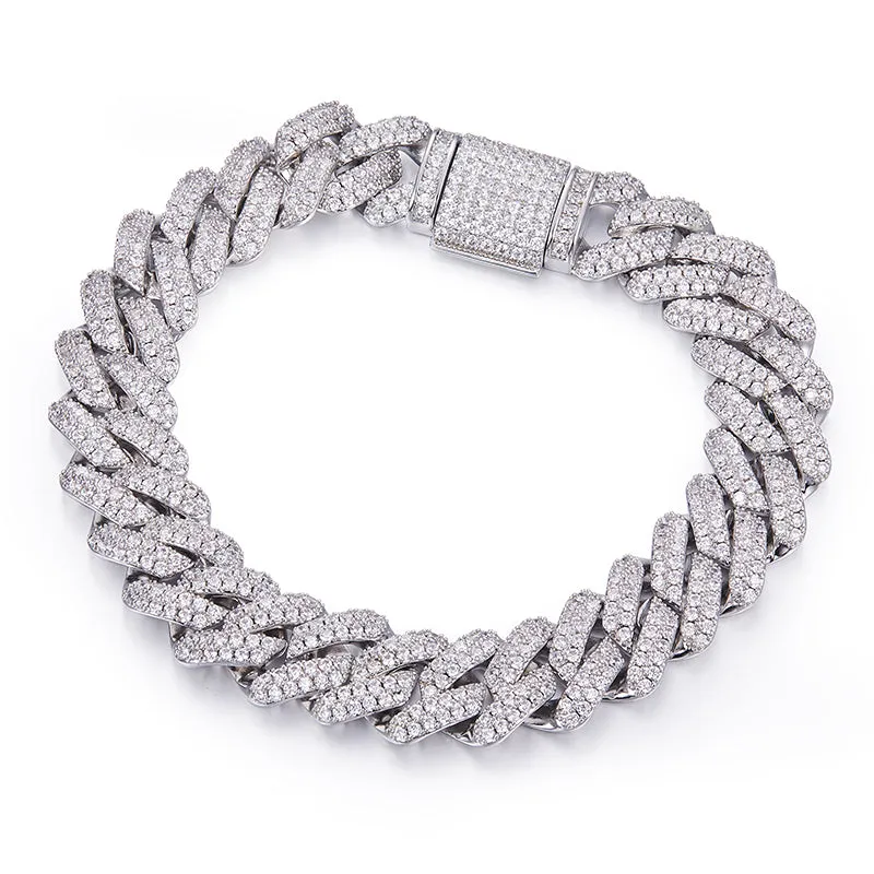14mm Iced Out Miami Curb Cuban Chain Moissanite Bracelet 7-9 Inch