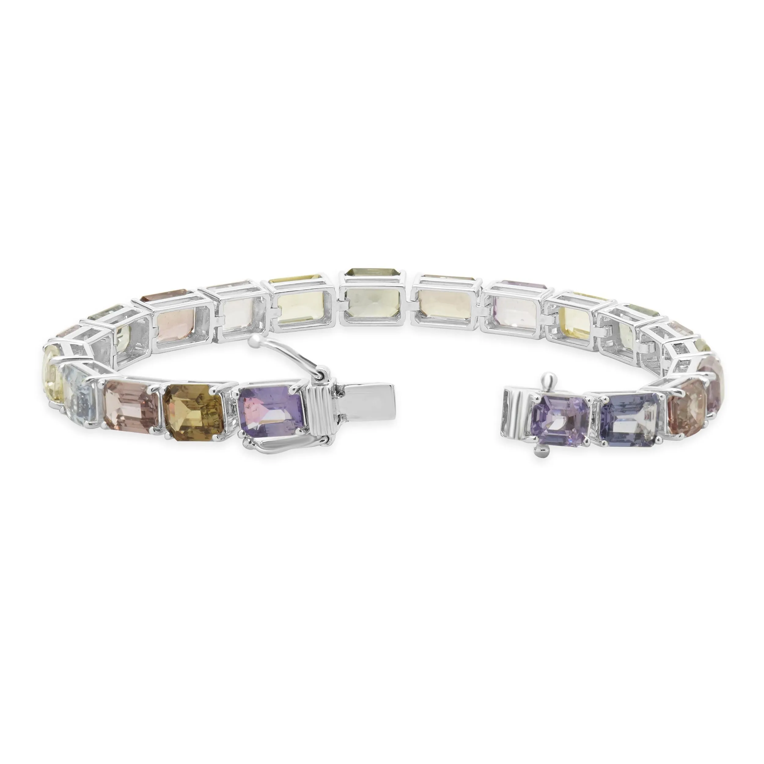 18 Karat White Gold Multi Colored Sapphire Inline Bracelet