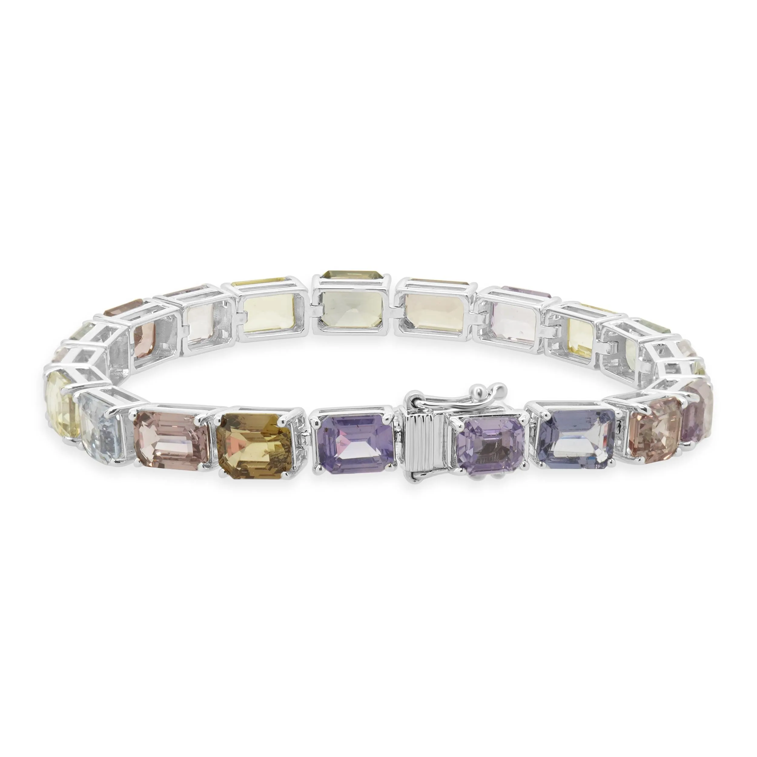 18 Karat White Gold Multi Colored Sapphire Inline Bracelet