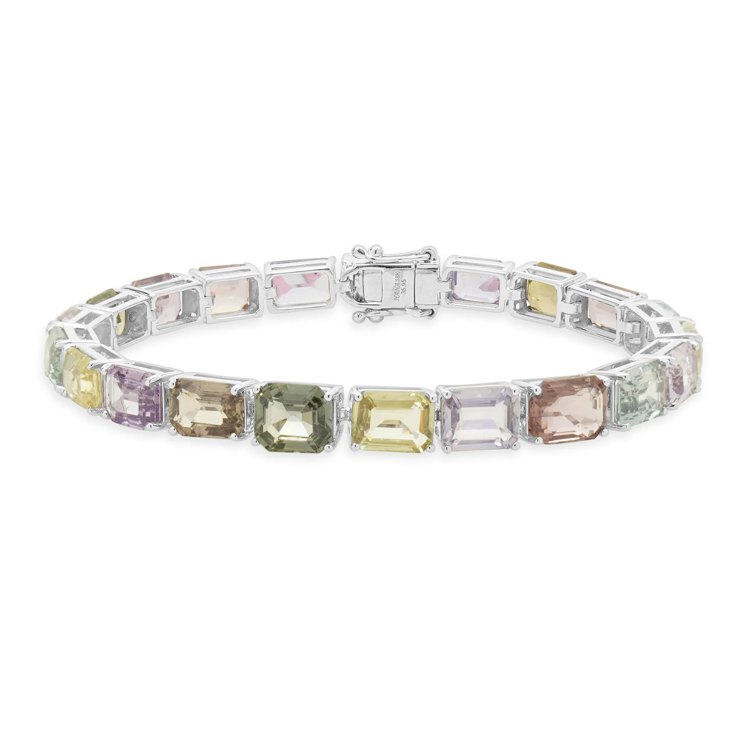 18 Karat White Gold Multi Colored Sapphire Inline Bracelet