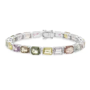 18 Karat White Gold Multi Colored Sapphire Inline Bracelet