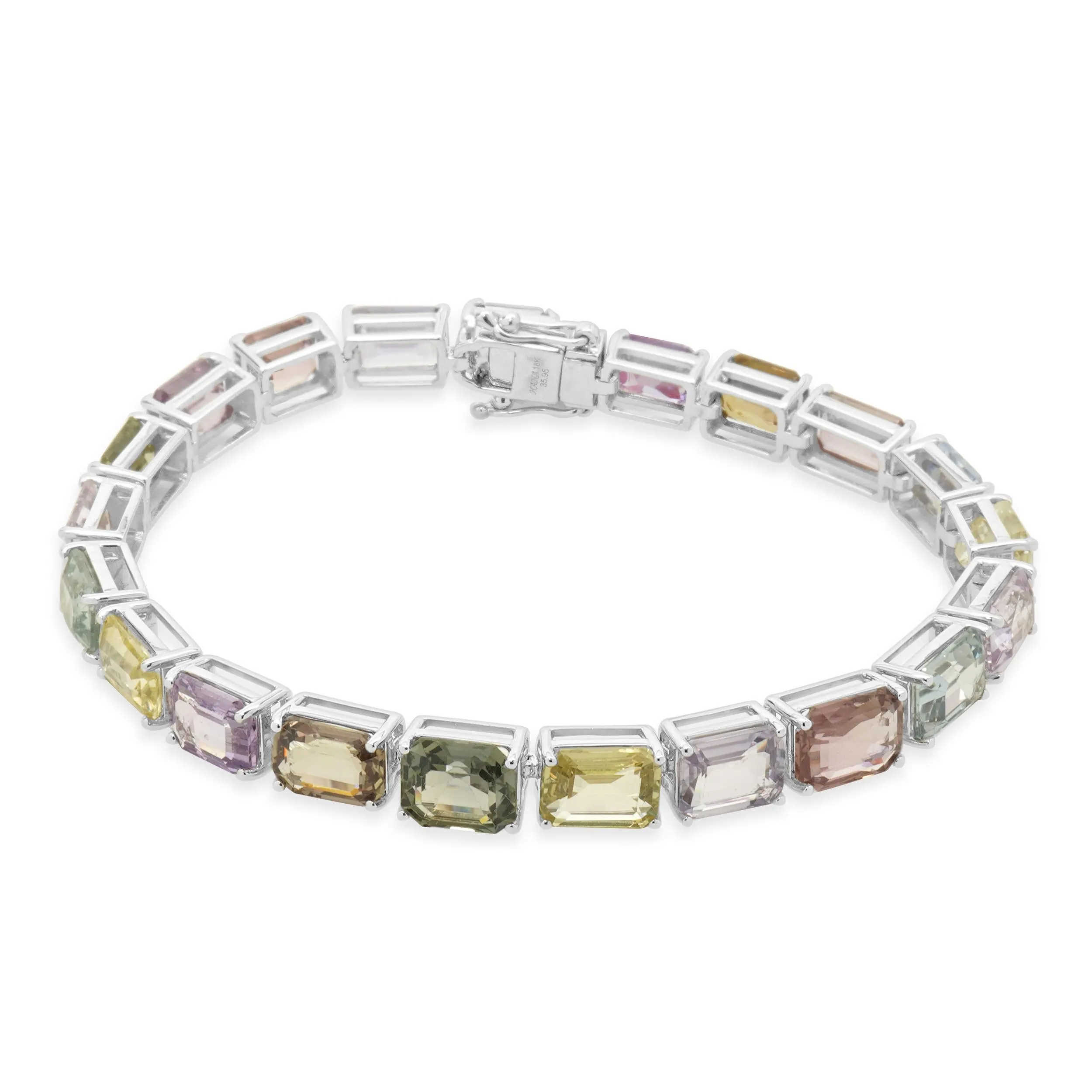 18 Karat White Gold Multi Colored Sapphire Inline Bracelet