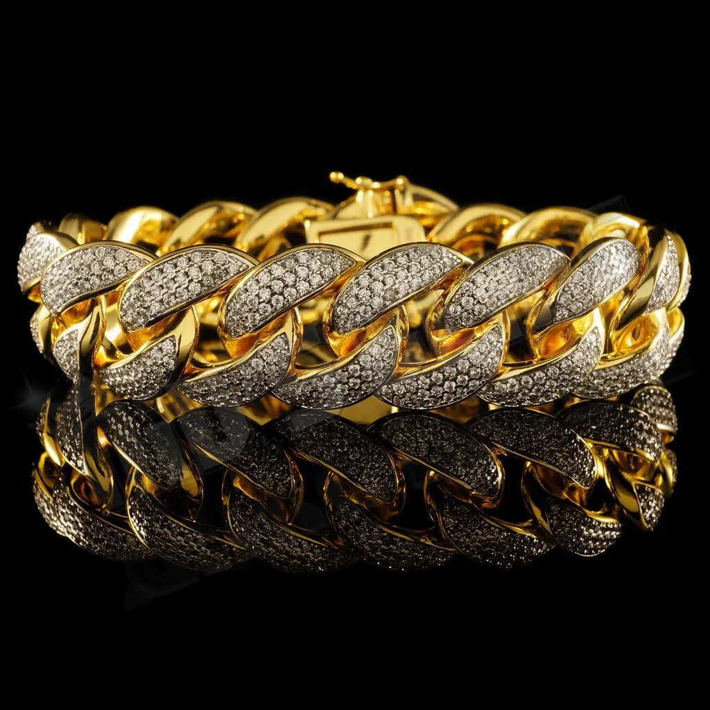 18K Gold 3 Row Iced Cuban Link Bracelet