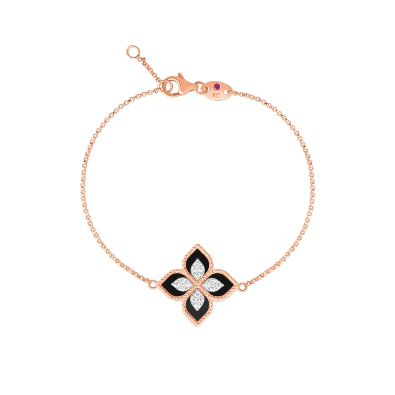18K PRINCESS FLOWER BLACK JADE & DIAMOND FLOWER BRACELET