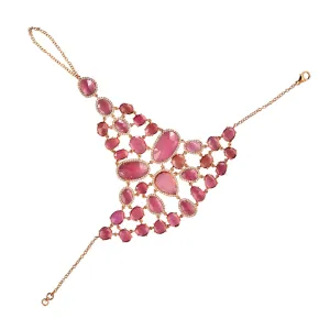 18K Rose Gold Unshaped Pink Tourmaline Pave Diamond Wedding Slave Bracelet For Her