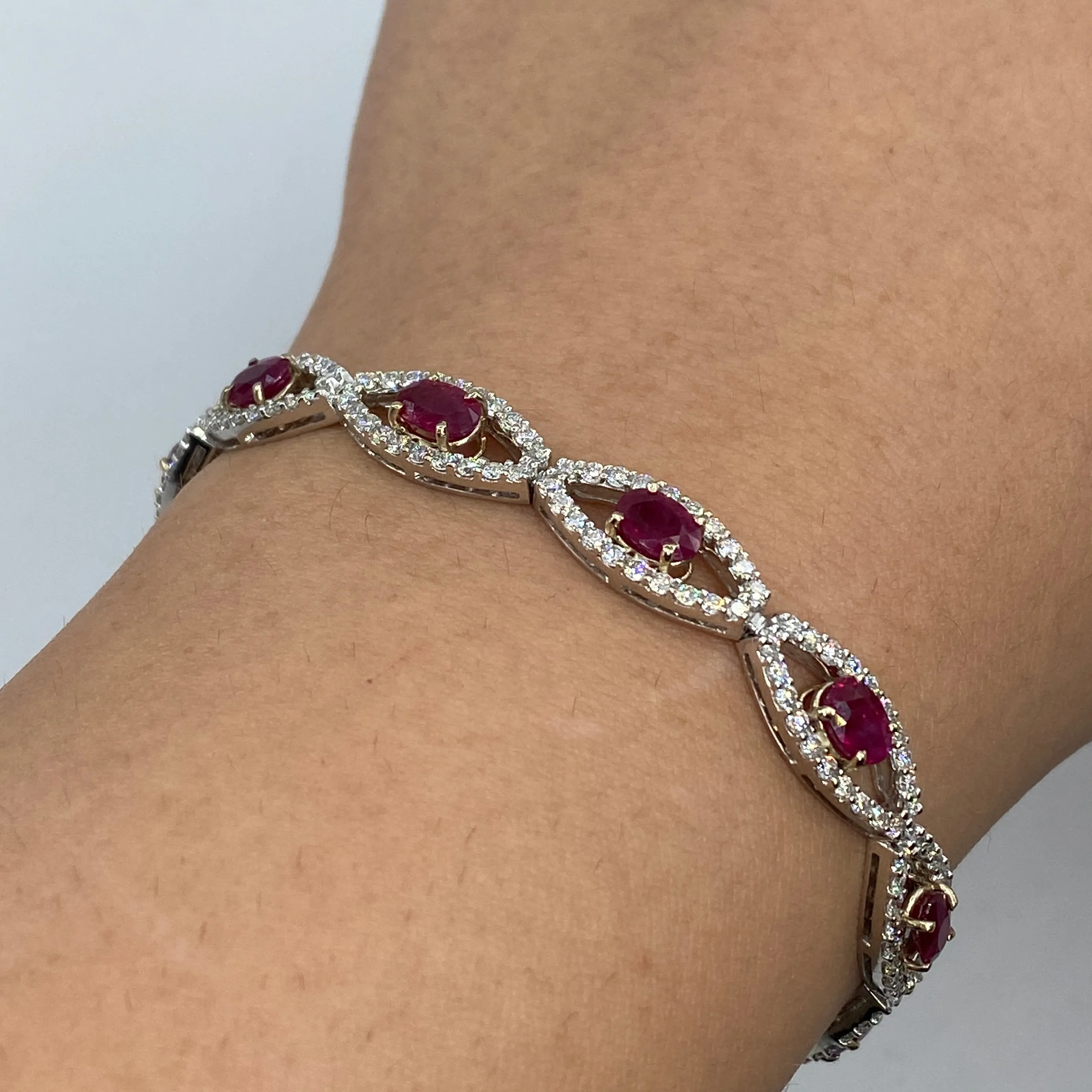 18K Ruby Evil Eye Diamond Bracelet 7"