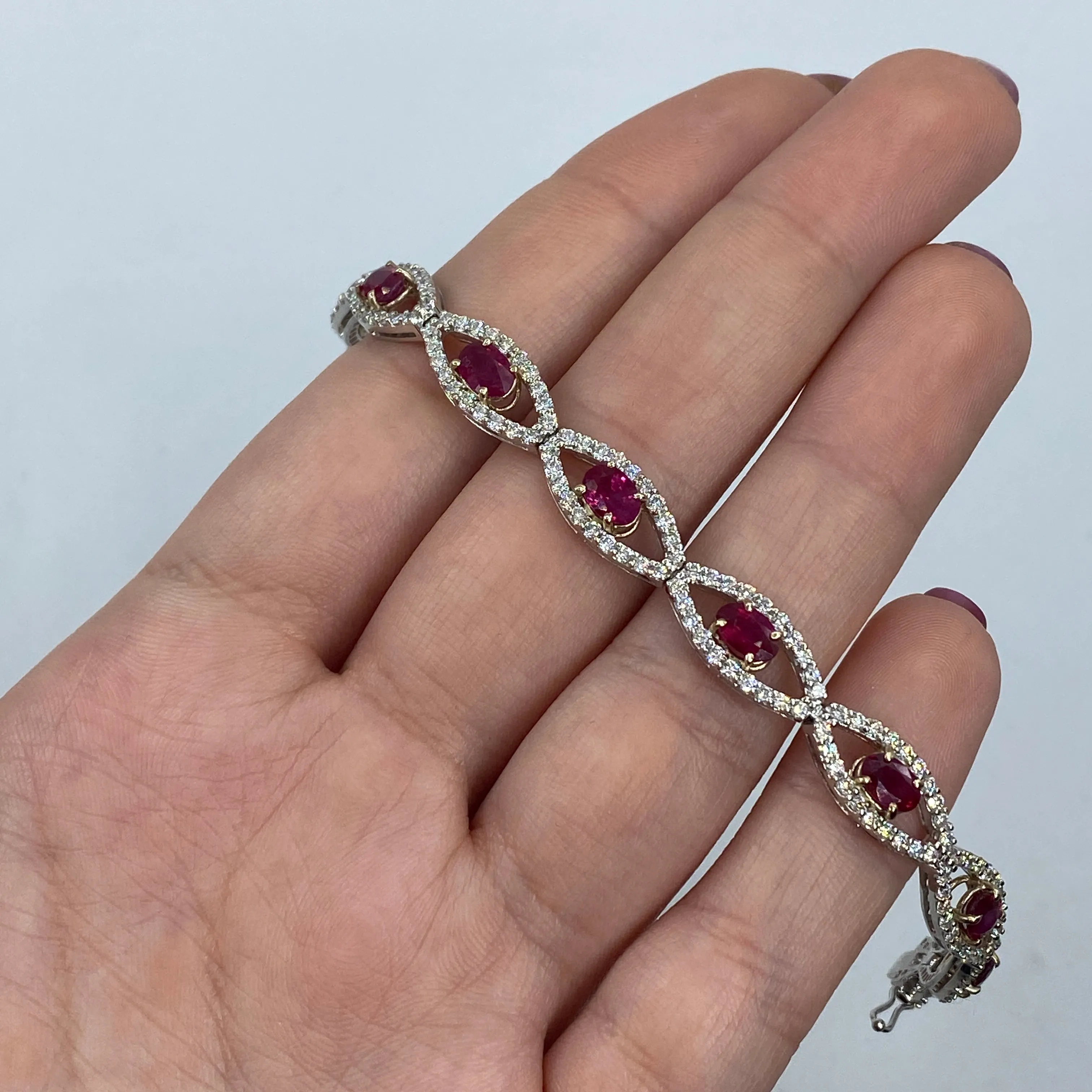 18K Ruby Evil Eye Diamond Bracelet 7"