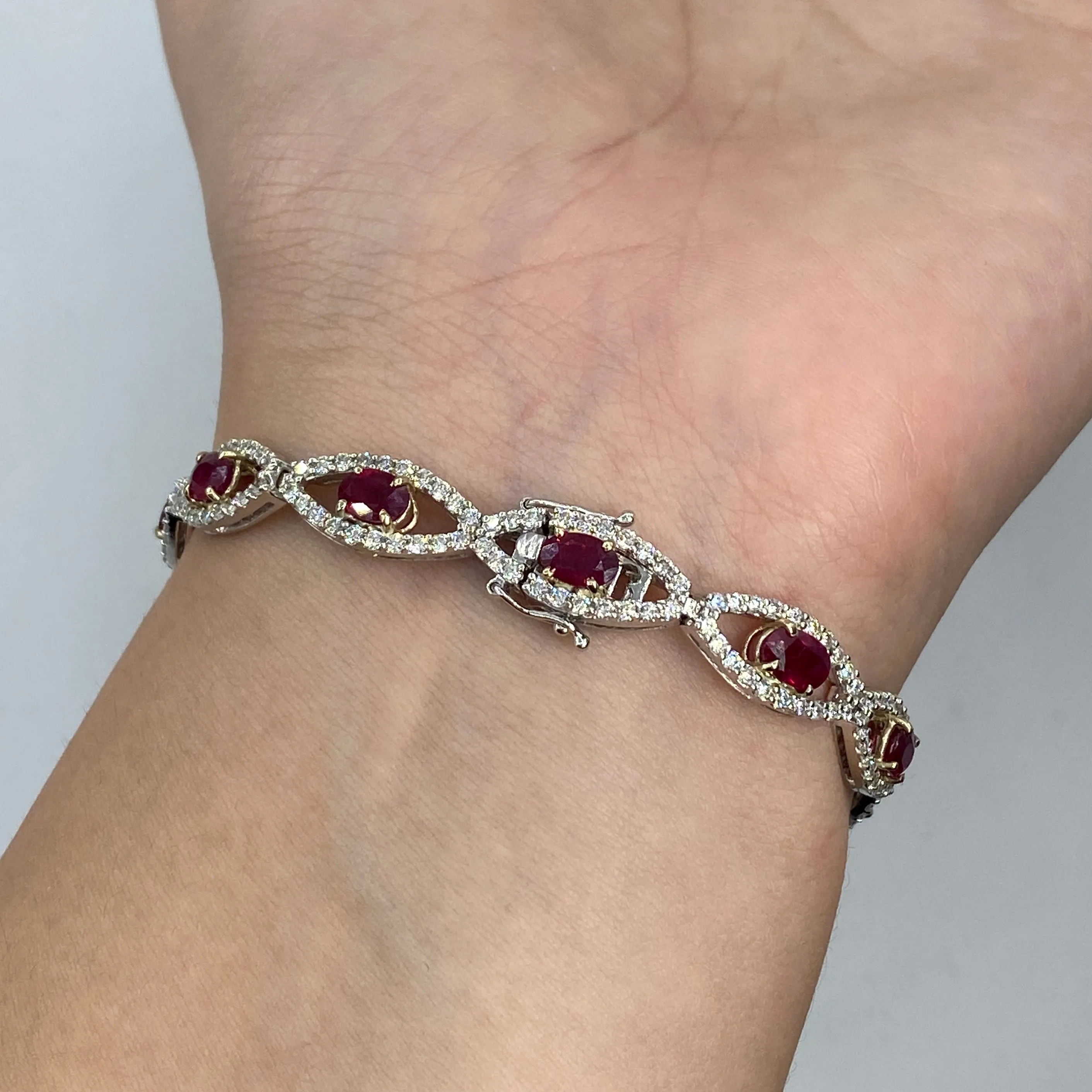18K Ruby Evil Eye Diamond Bracelet 7"