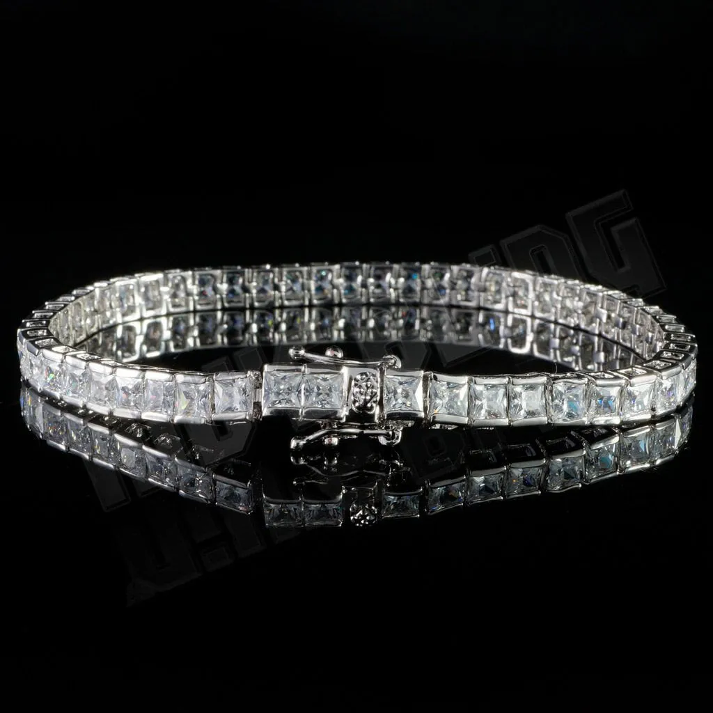 18K White Gold 1 Row Princess Cut Tennis Bracelet
