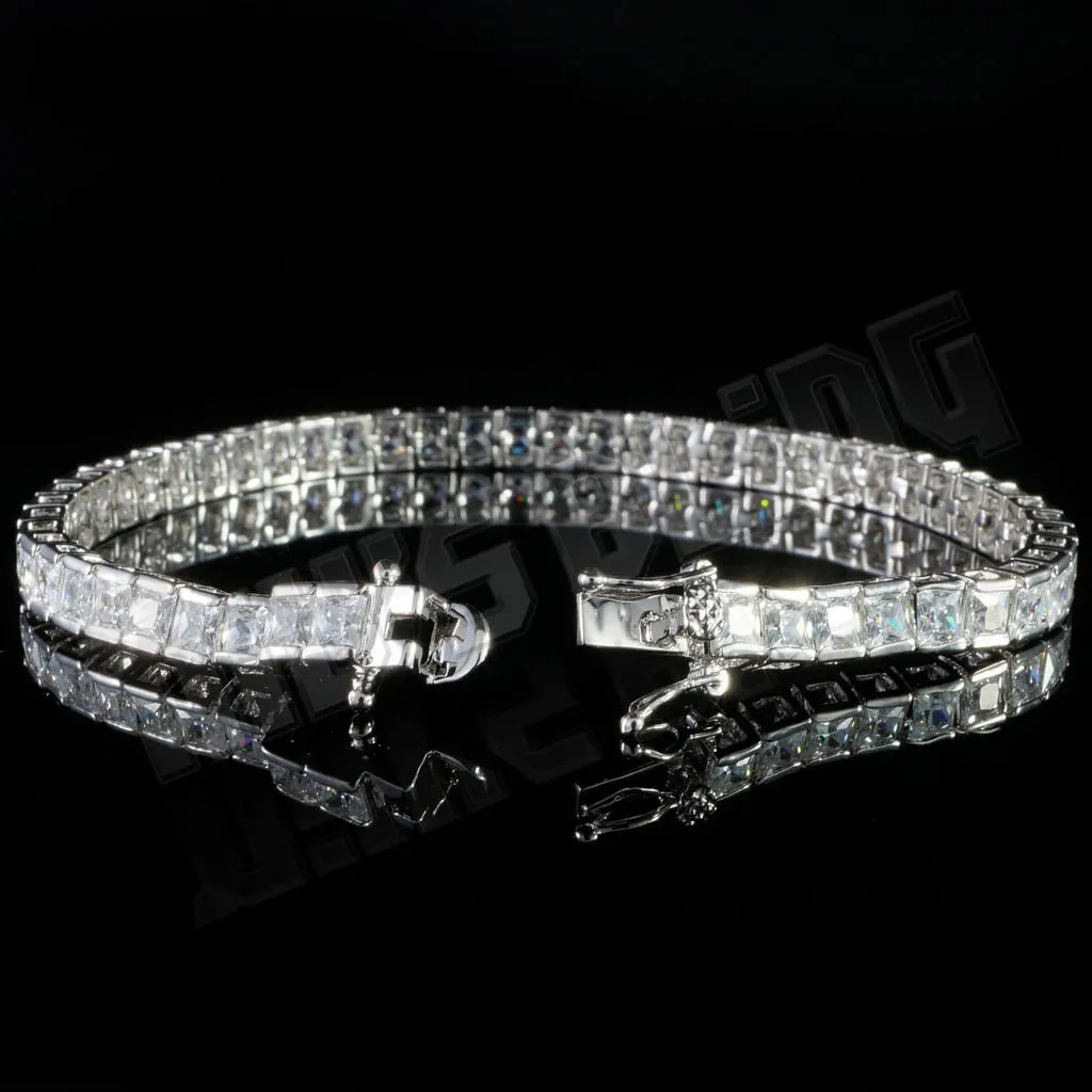 18K White Gold 1 Row Princess Cut Tennis Bracelet