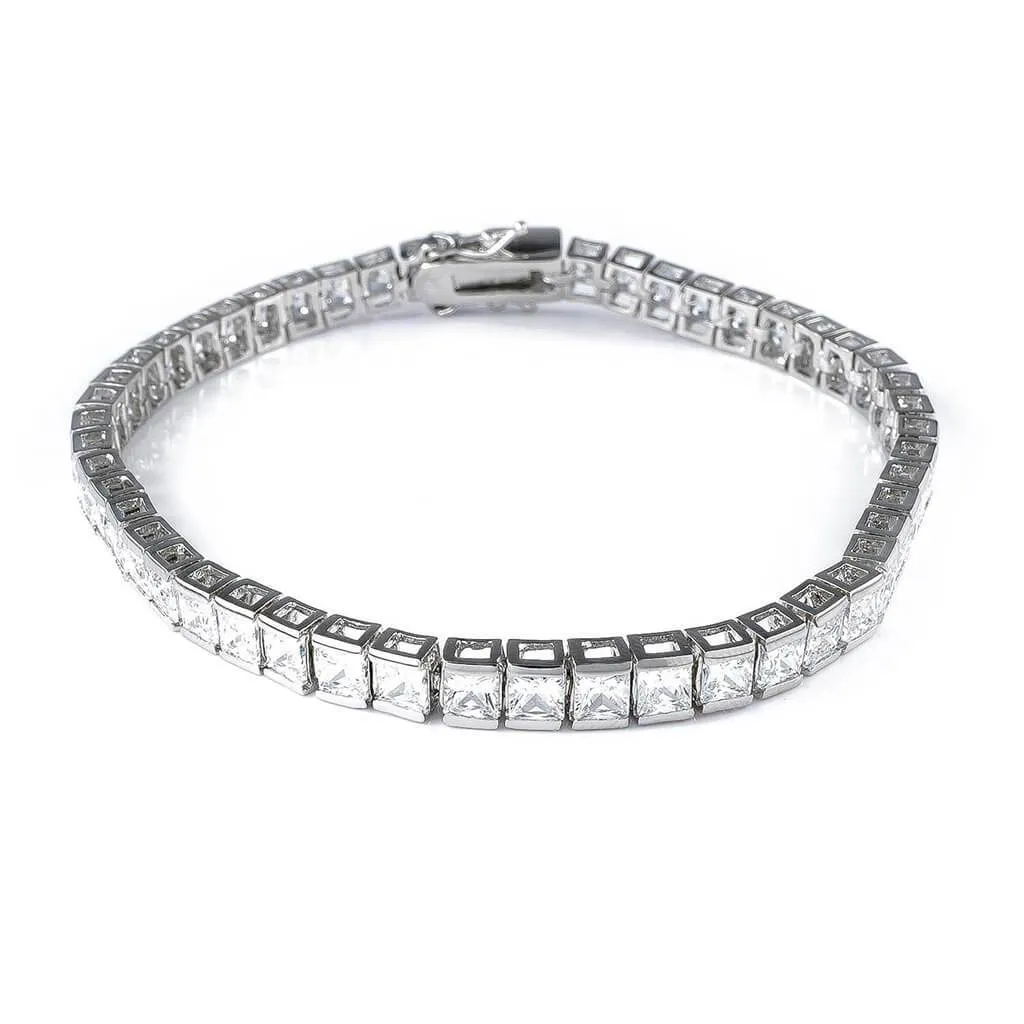 18K White Gold 1 Row Princess Cut Tennis Bracelet