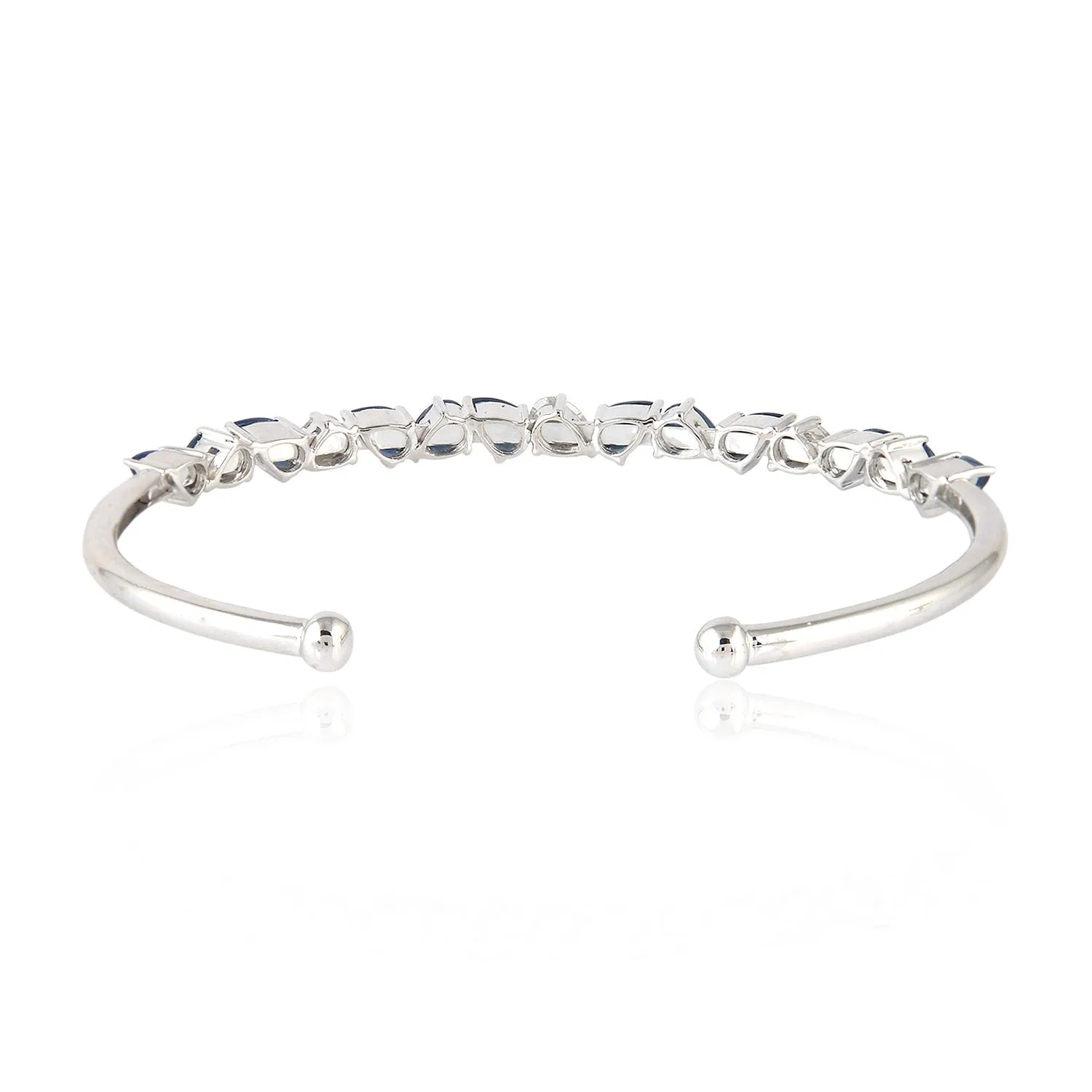 18k White Gold Pear Cut Blue Sapphire Rose Cut Diamond Cuff Bracelet Jewelry