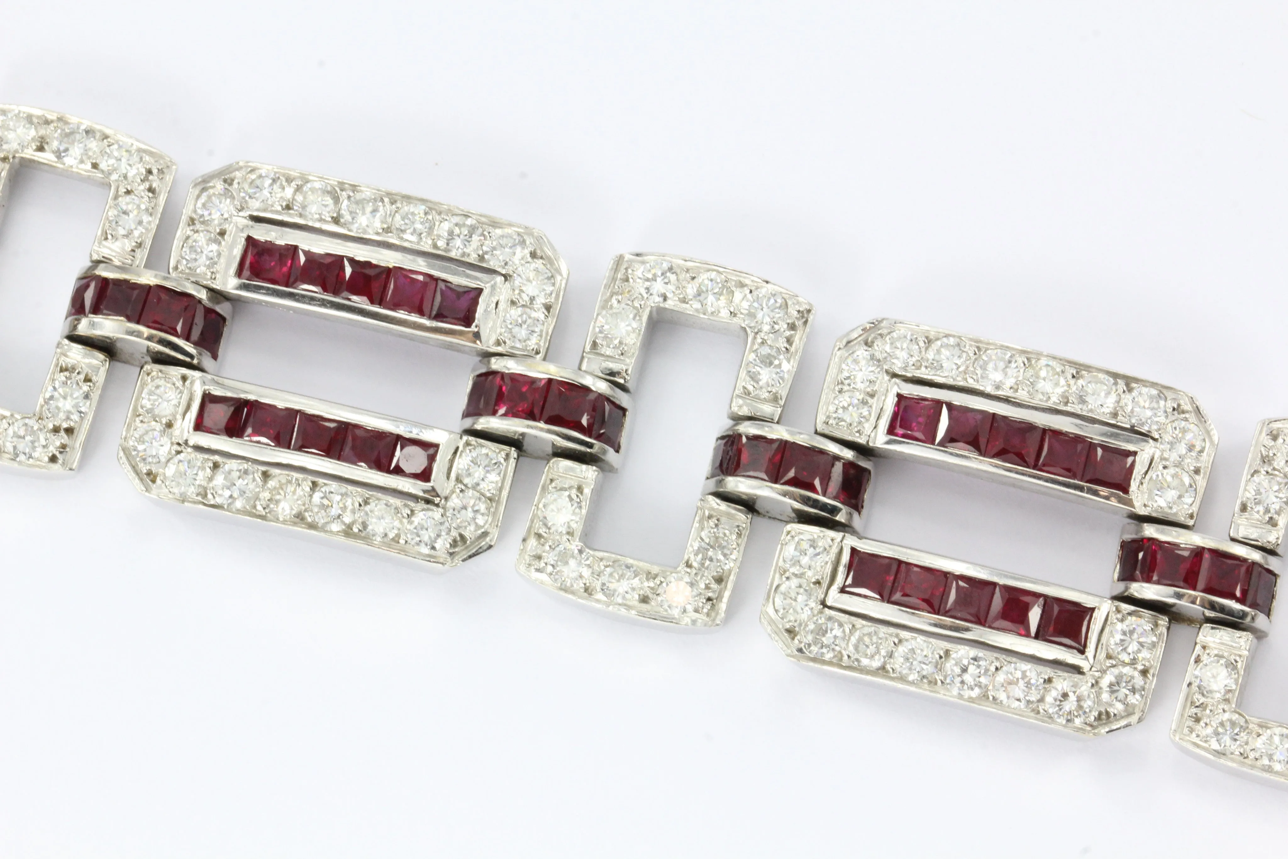18K White Gold Ruby & Diamond Oval Link Tennis Bracelet 26 CTW