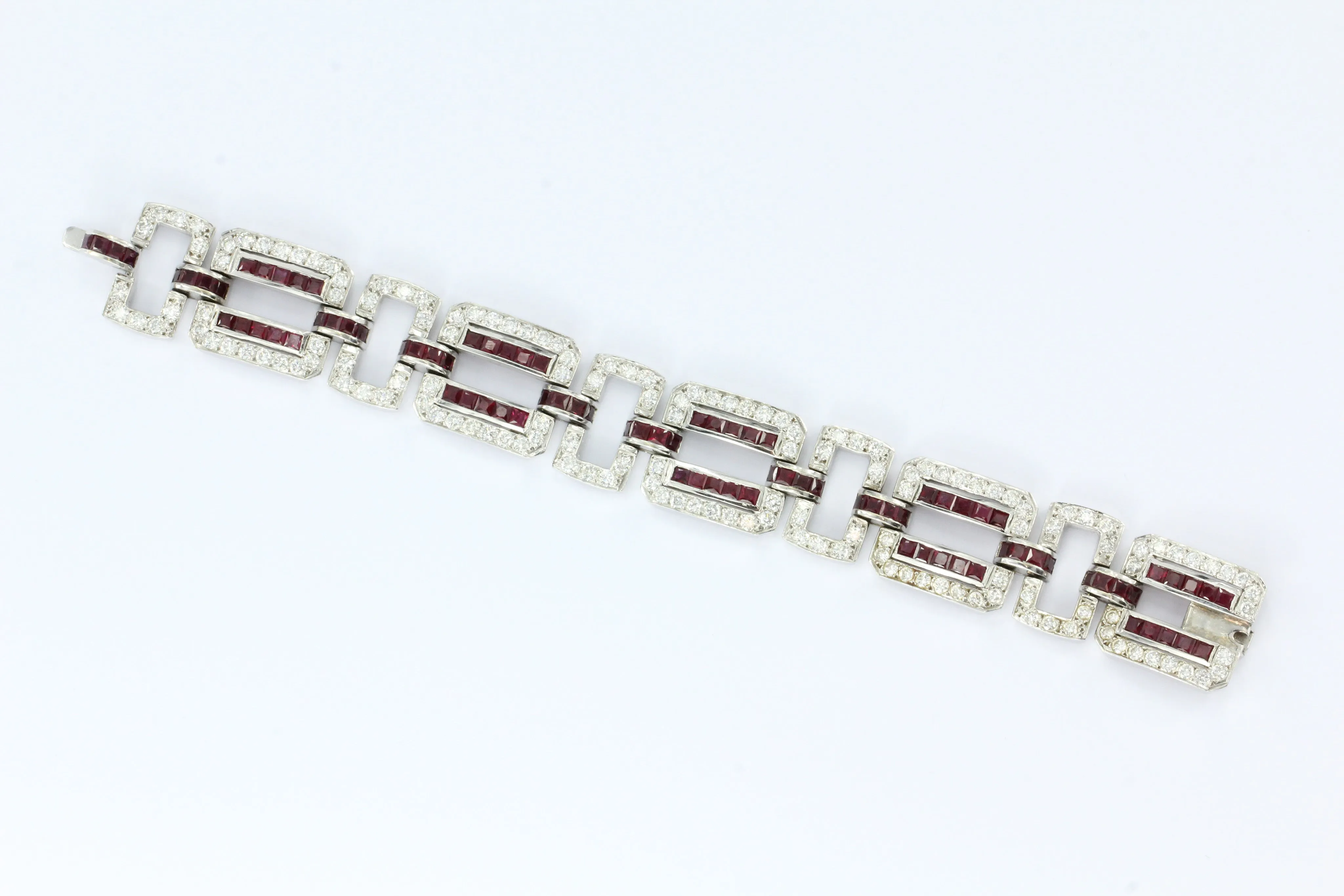 18K White Gold Ruby & Diamond Oval Link Tennis Bracelet 26 CTW
