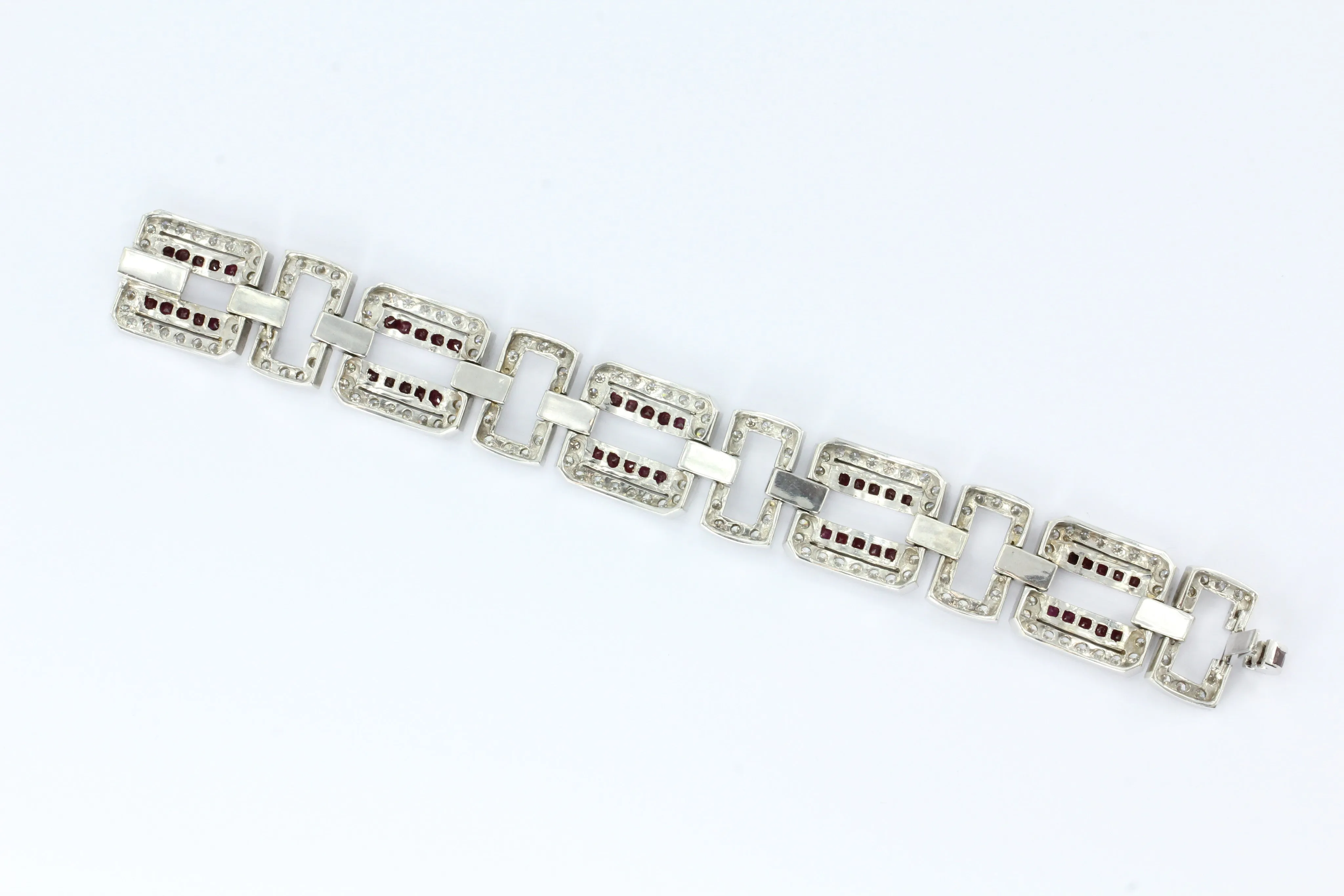 18K White Gold Ruby & Diamond Oval Link Tennis Bracelet 26 CTW