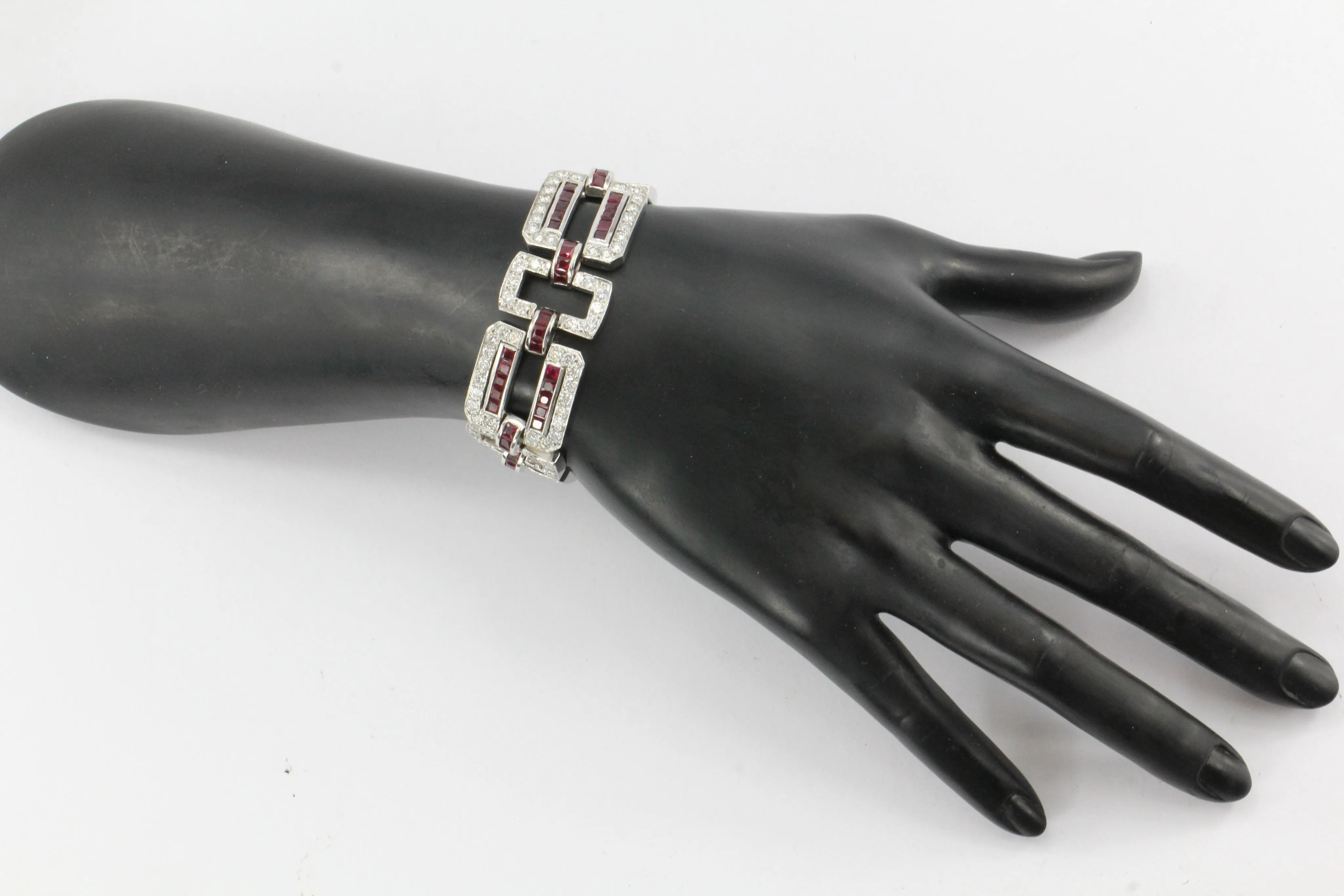 18K White Gold Ruby & Diamond Oval Link Tennis Bracelet 26 CTW