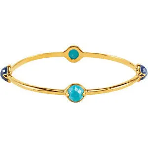 18K Yellow Gold Vermeil Turquoise & Kyanite Bangle 7.5" Bracelet