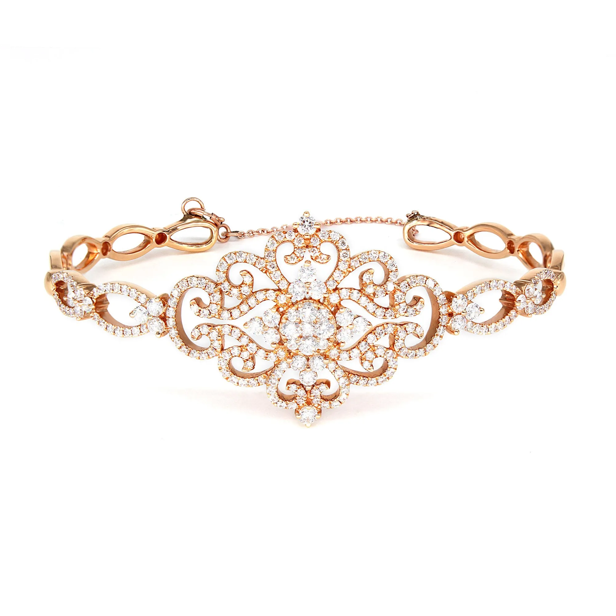 1.95ctw Diamond Vintage Cuff Bracelet With Security Chain