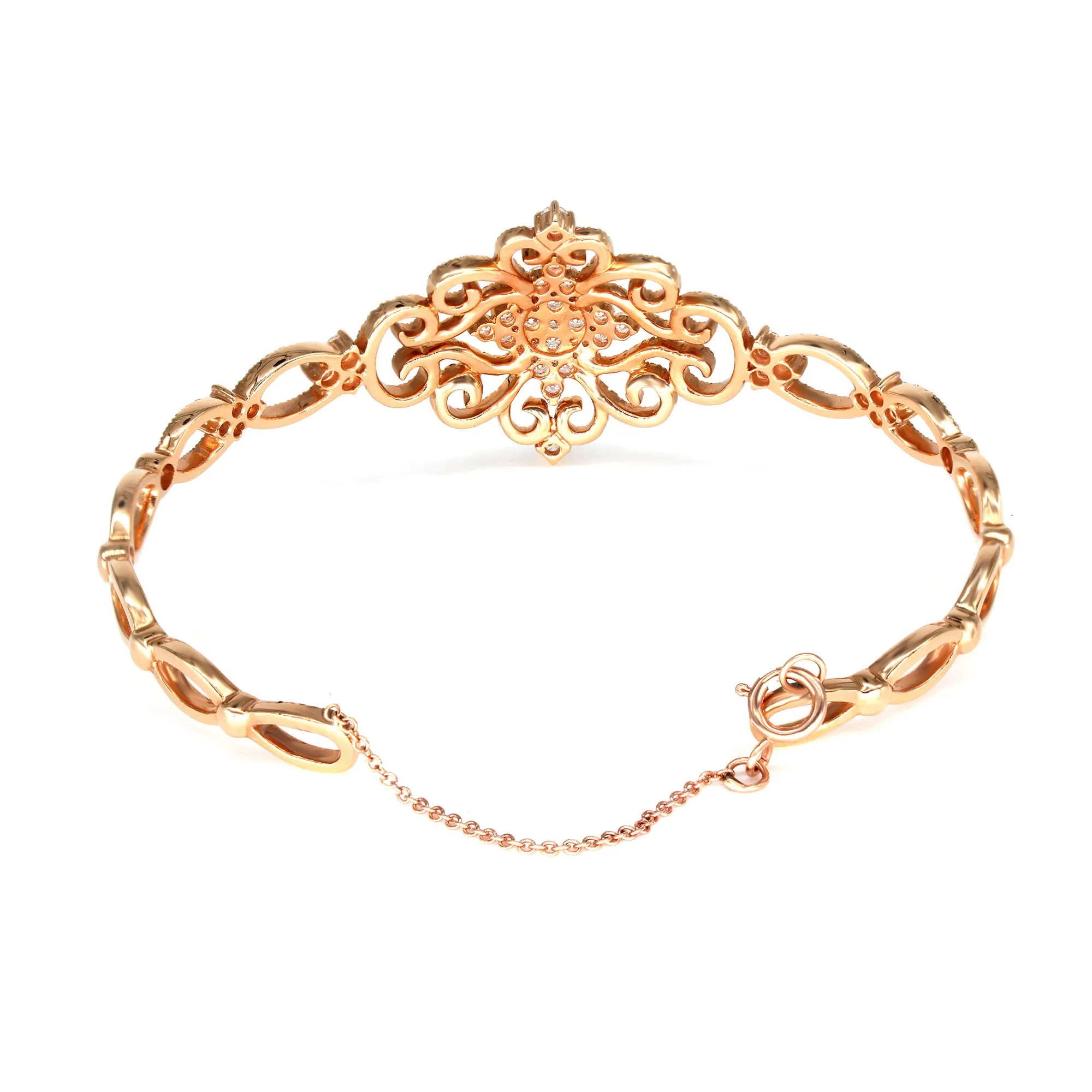 1.95ctw Diamond Vintage Cuff Bracelet With Security Chain