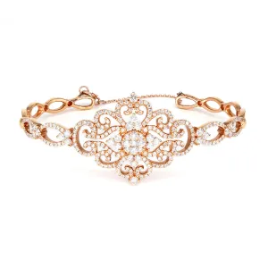 1.95ctw Diamond Vintage Cuff Bracelet With Security Chain