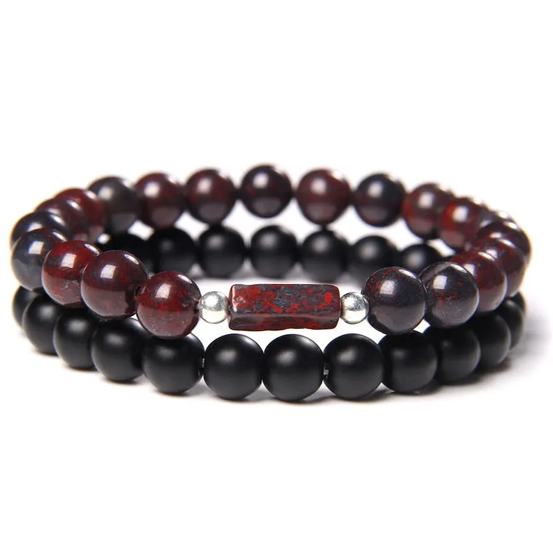 2 Chains Bracelet Set Men Vintage Stretch Bracelets