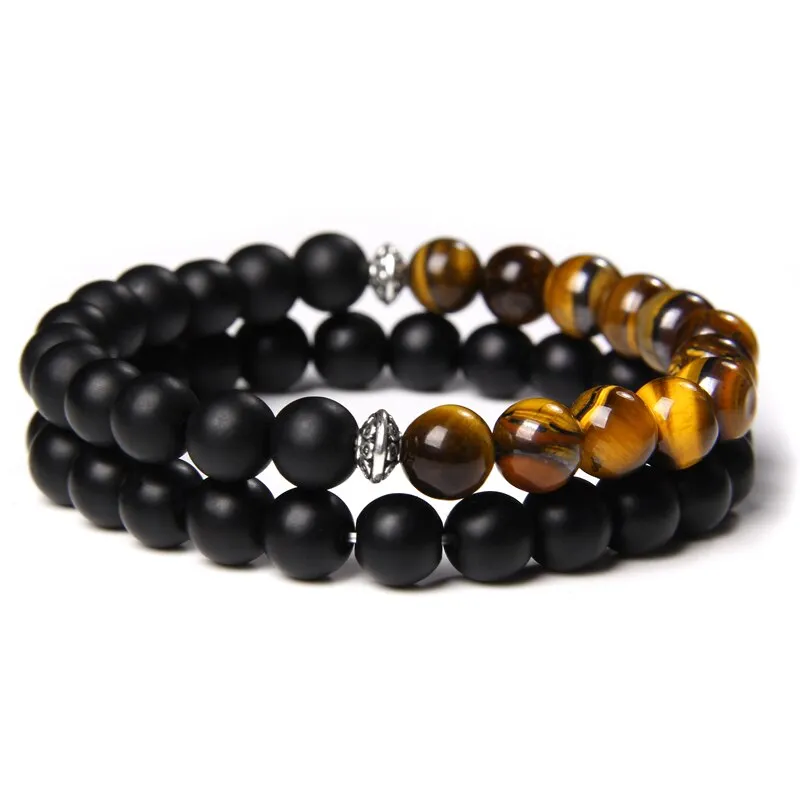 2 Chains Bracelet Set Men Vintage Stretch Bracelets