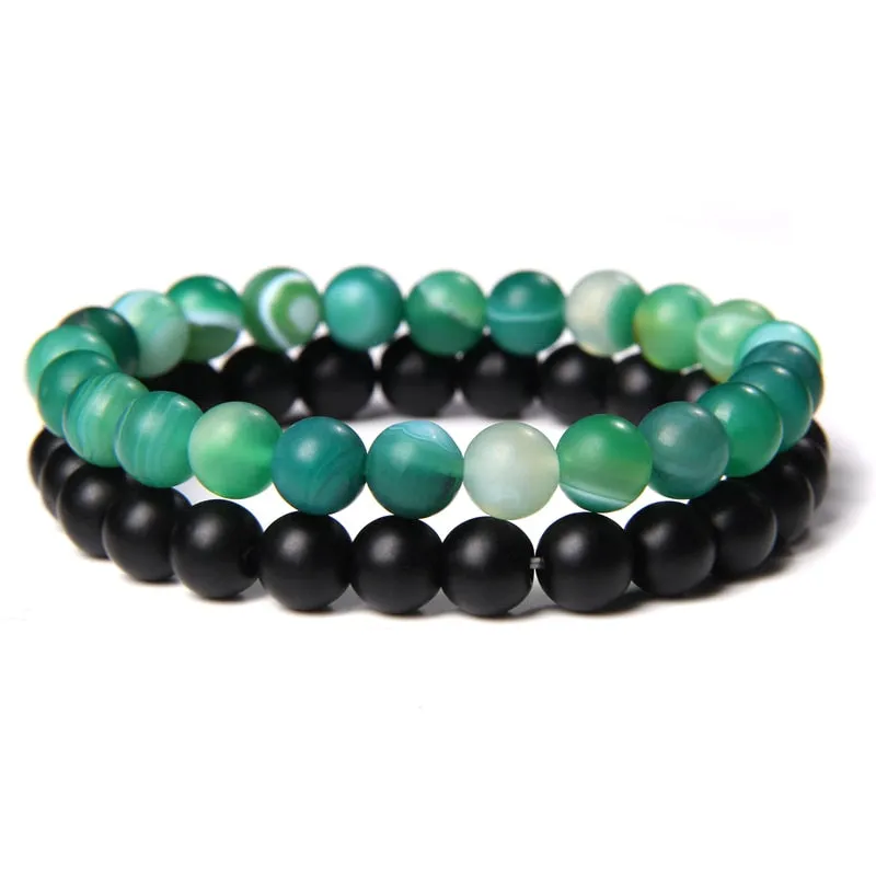 2 Chains Bracelet Set Men Vintage Stretch Bracelets
