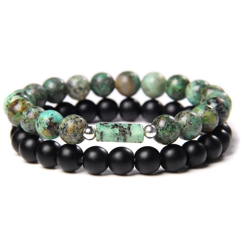 2 Chains Bracelet Set Men Vintage Stretch Bracelets