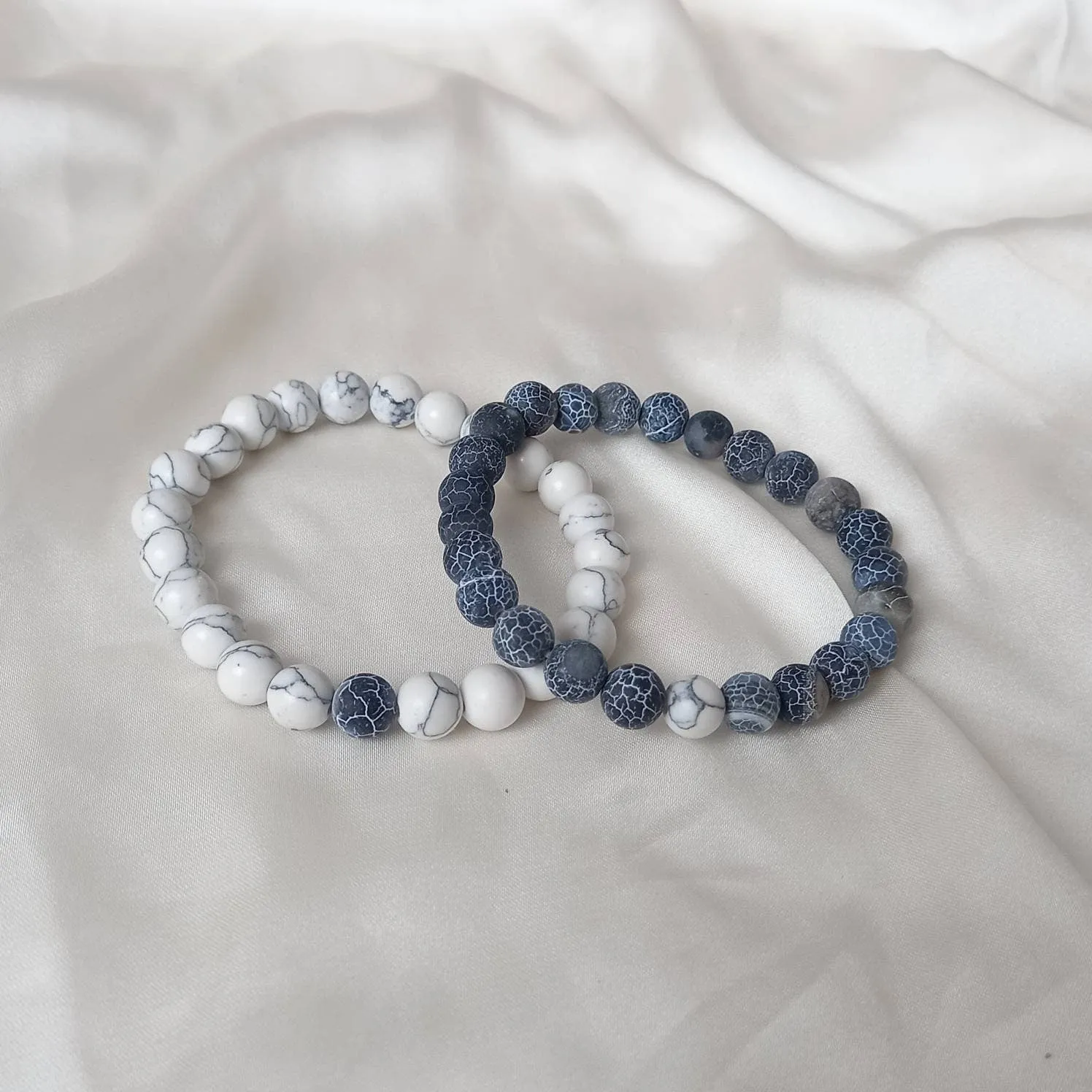 2 Matching Friendship Bead Bracelets - Bead Jewellery, Friendship Accessories, Bead Bracelets, Cute Bracelet, Grey, & White Jewellery