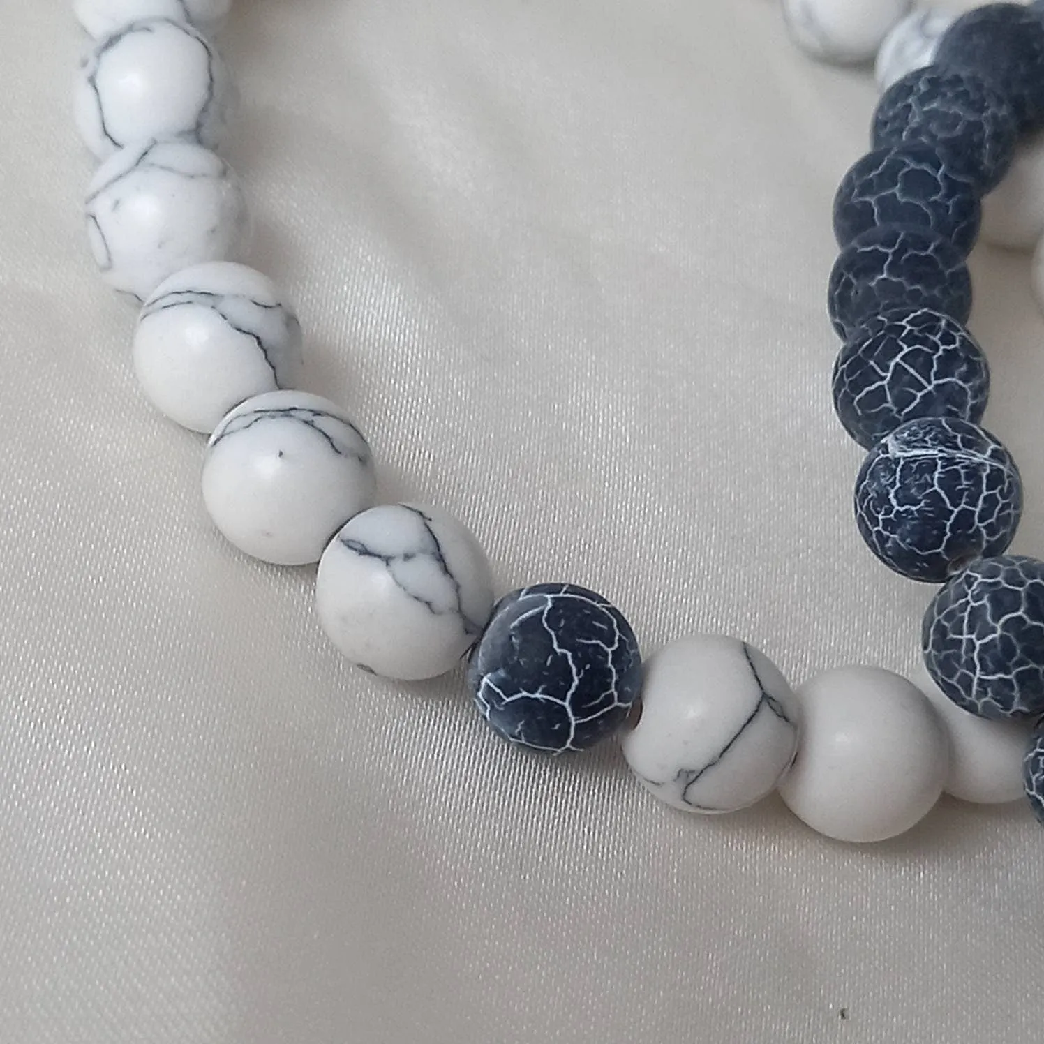 2 Matching Friendship Bead Bracelets - Bead Jewellery, Friendship Accessories, Bead Bracelets, Cute Bracelet, Grey, & White Jewellery