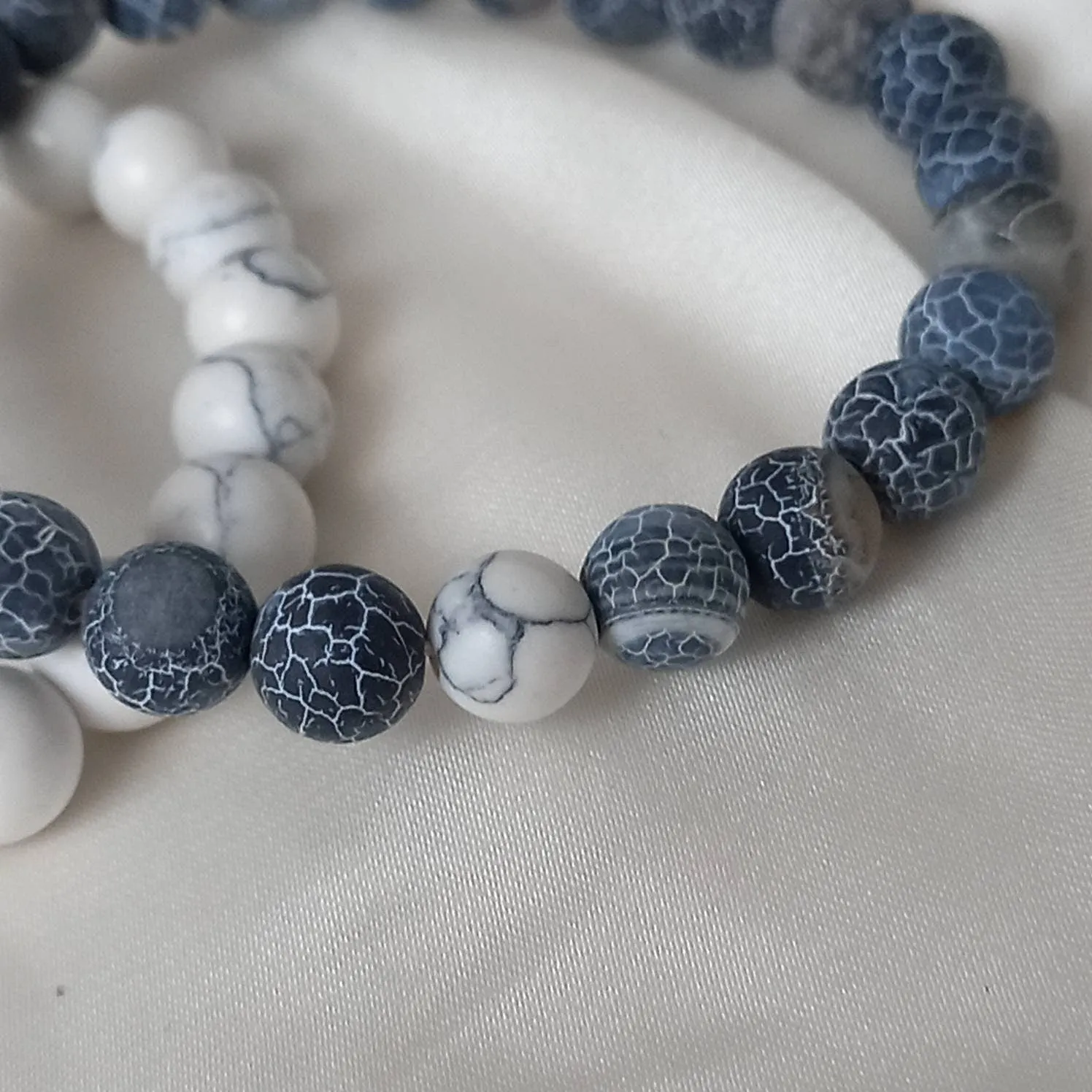 2 Matching Friendship Bead Bracelets - Bead Jewellery, Friendship Accessories, Bead Bracelets, Cute Bracelet, Grey, & White Jewellery
