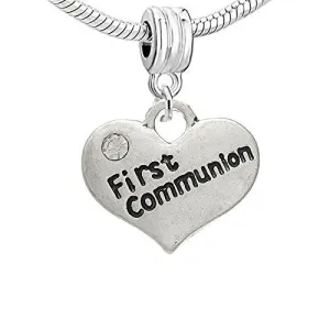 2 Sided First Communion Heart Charm European Bead Compatible for Most European Snake Chain Bracelet