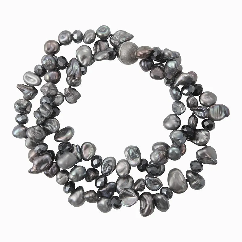 209-07 | 2-STRAND GRAY KESHI & CRYSTAL BRACELET