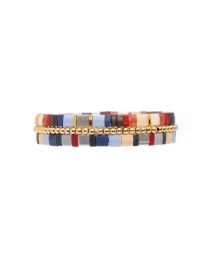 3 Miyuki Tila Bracelets - Blue / Red