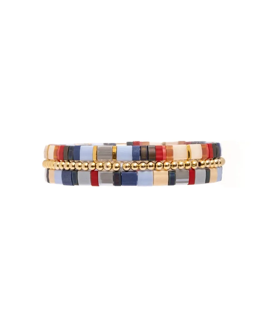 3 Miyuki Tila Bracelets - Blue / Red