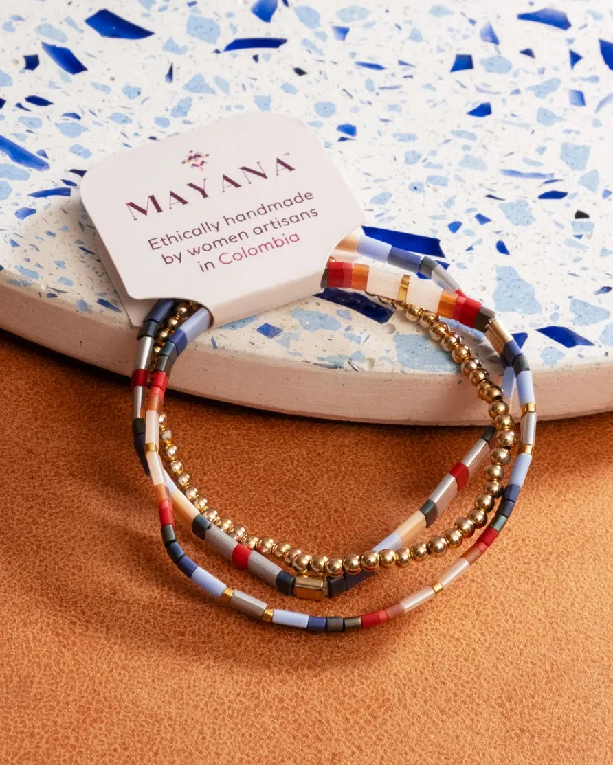 3 Miyuki Tila Bracelets - Blue / Red