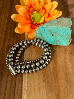 3 Strand "Navajo Style" Sterling Pearl Bracelet