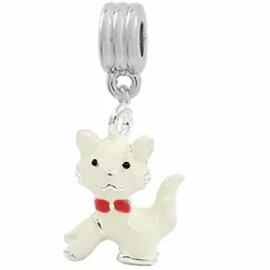 3d Cat with Red Bowknot European Bead Compatible for Most European Snake Chain Bracelet