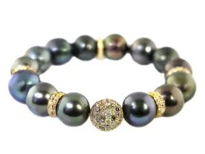 4.90ct Pave Fancy Diamond in Tahitian Peacock Pearl Stretch Bracelet