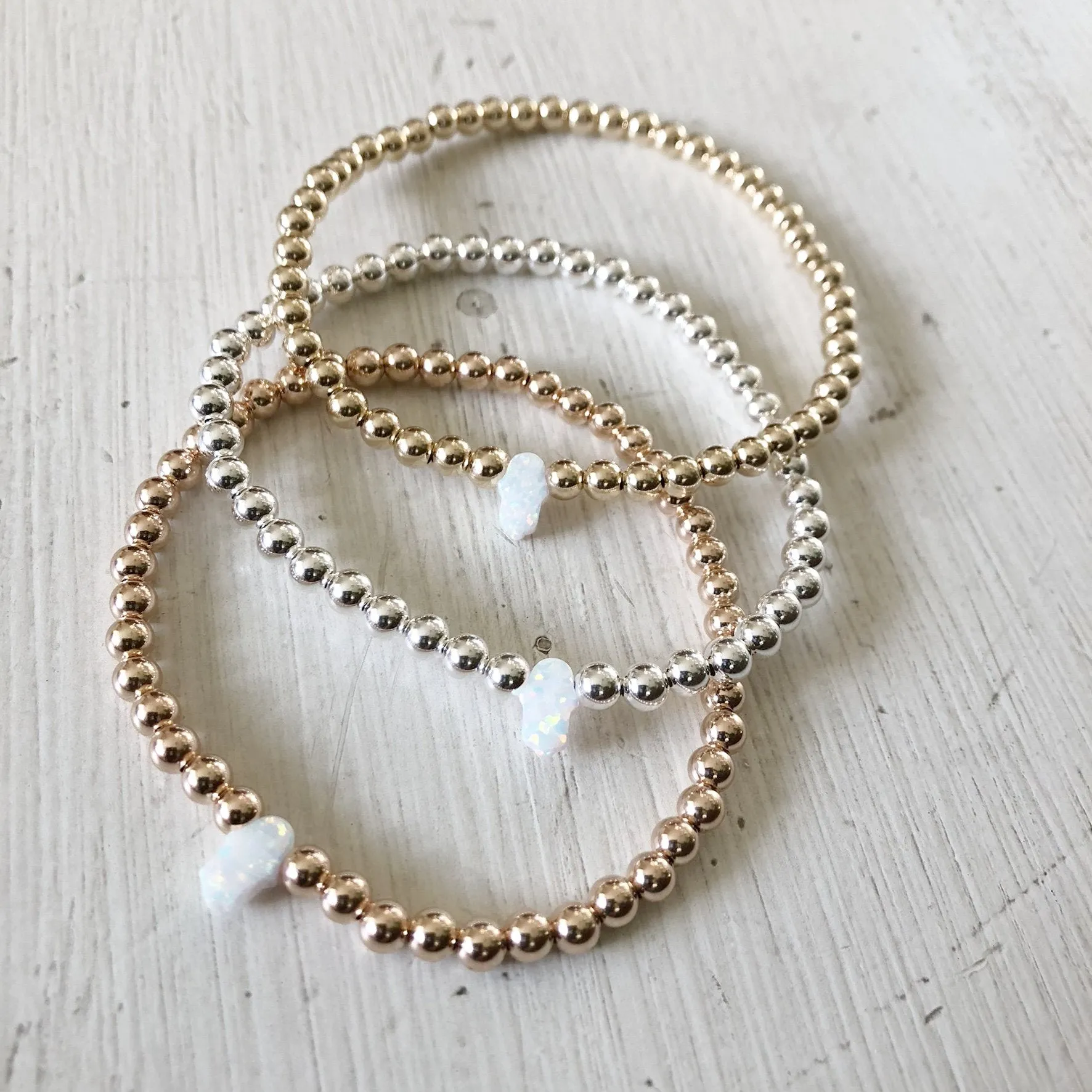 4mm Bead Stretch Bracelet with Opal Hamsa Bead