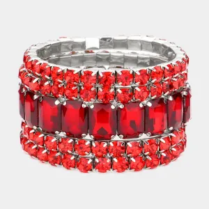 5 Pieces - Red Stone Stretch Multi Layered Pageant Bracelets | Prom Jewelry |  564247